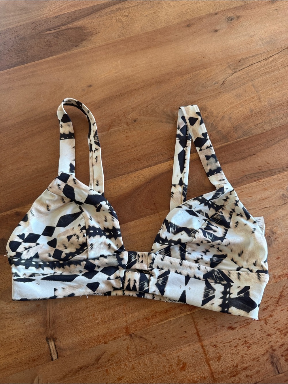Vitamin A Printed Triangle Bikini Top in Cream & Black